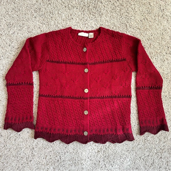 Bell sleeve wool sweater cardigan J.Jill burgundy - Picture 1 of 7